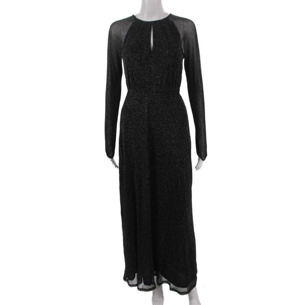 Apricot Women Maxi Dress Black Long Sleeve Round Neck Polyamide Size XS
